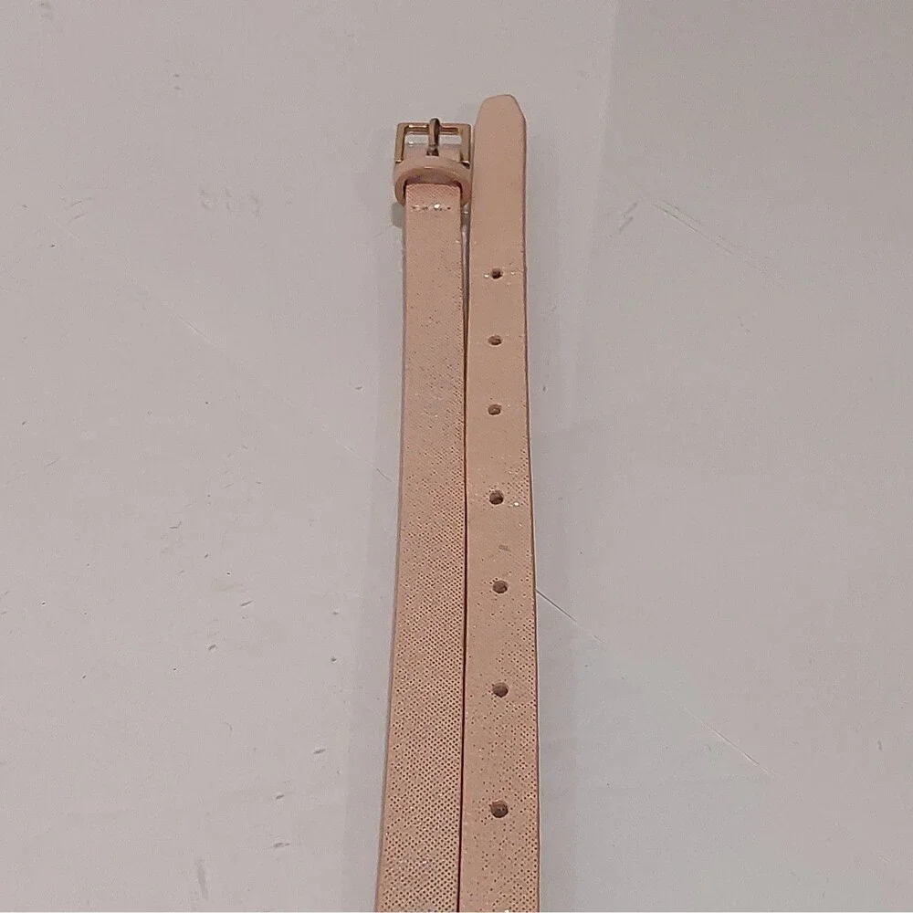 J Crew Skinny Gold/champain/beige Textured Leather Glitter Belt Size L